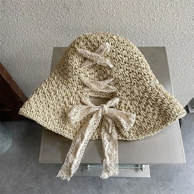 Hat Straw Cloche Lace-Up