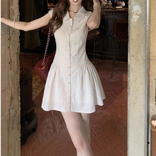 Dress Mini Short-Sleeve Plain Shirt A-Line