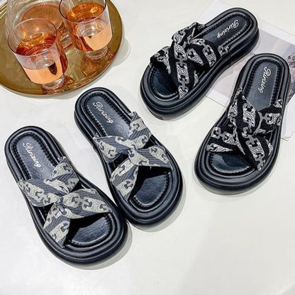 Platform Slide Knot Print Cross Sandals Criss