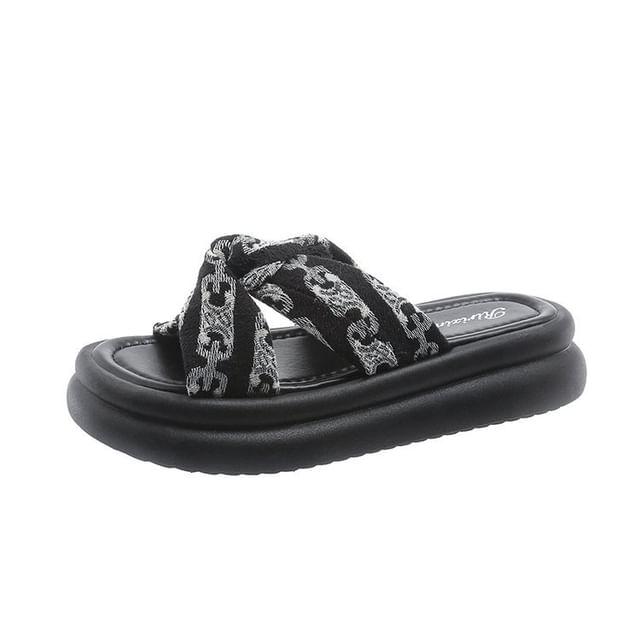 Platform Slide Knot Print Cross Sandals Criss