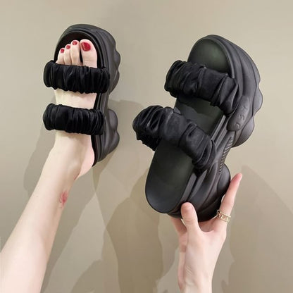 Sandals Plain Slide Ruched Platform Strap