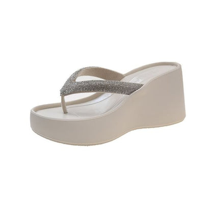 Heel Platform Rhinestone Flip-Flops Wedge