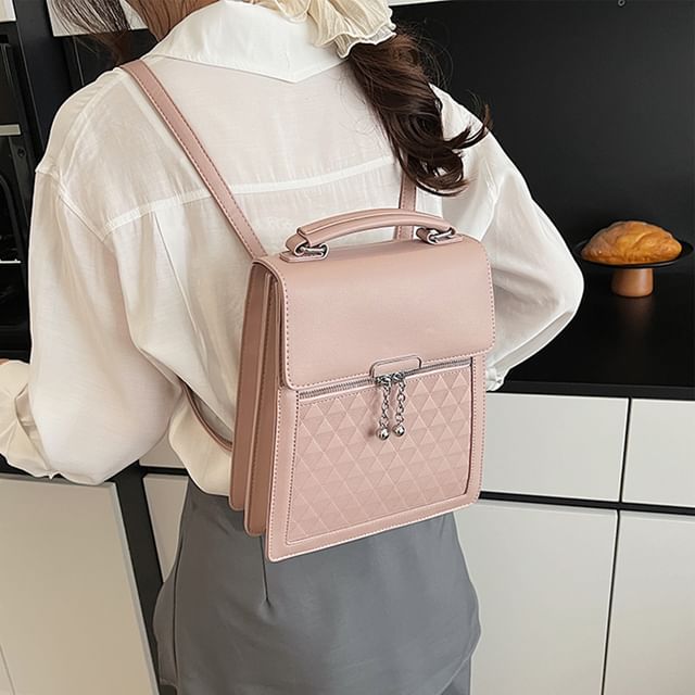 Backpack Plain Faux Flap Leather