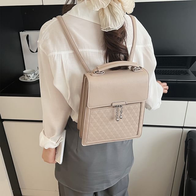 Backpack Plain Faux Flap Leather