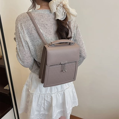 Backpack Plain Faux Flap Leather