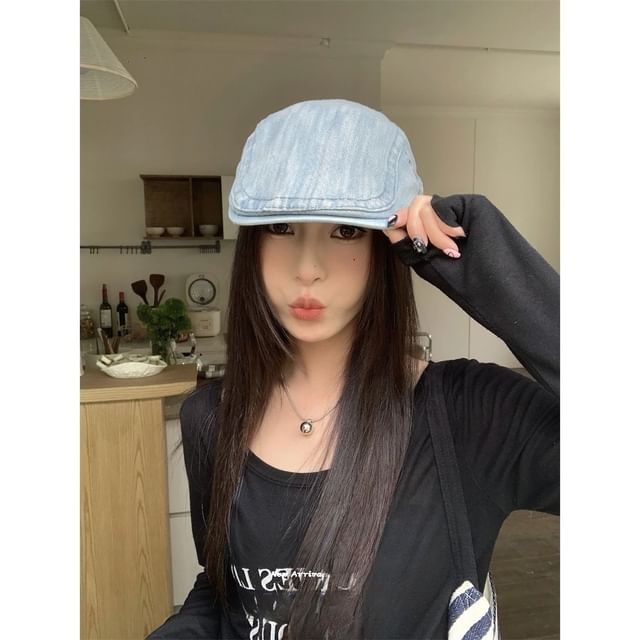 Newsboy Cap Denim Ribbon