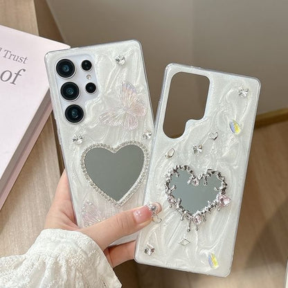 Heart Rhinestone Mirrored Samsung Phone Case