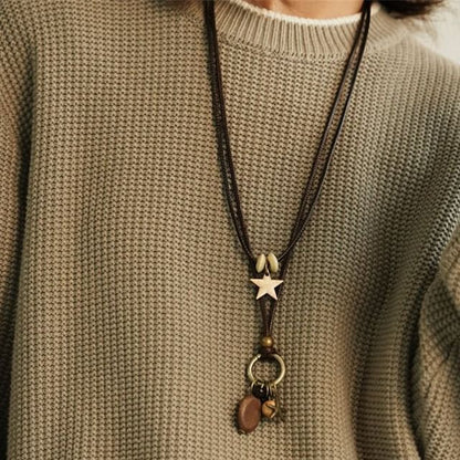 Layered Necklace Star Cord Bead Pendant