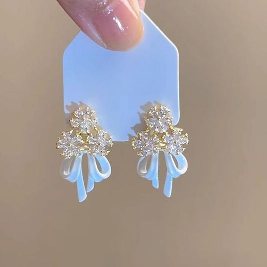 Chandelier Alloy Earring Rhinestone Floral Bow