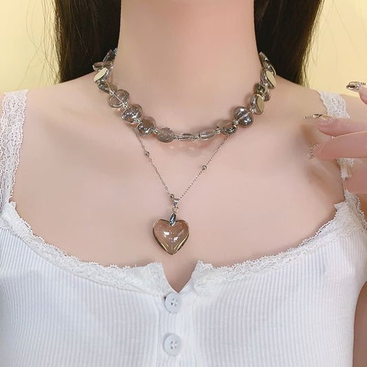 Heart Choker Faux Crystal Station Pendant