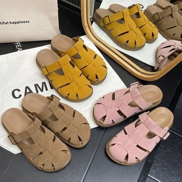 Faux Platform Woven Suede Mules