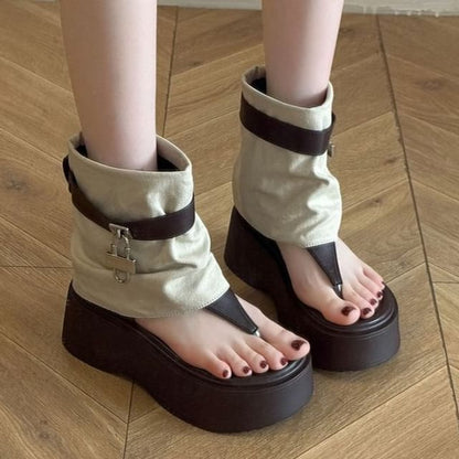 Platform Thong Padlock Panel Boots