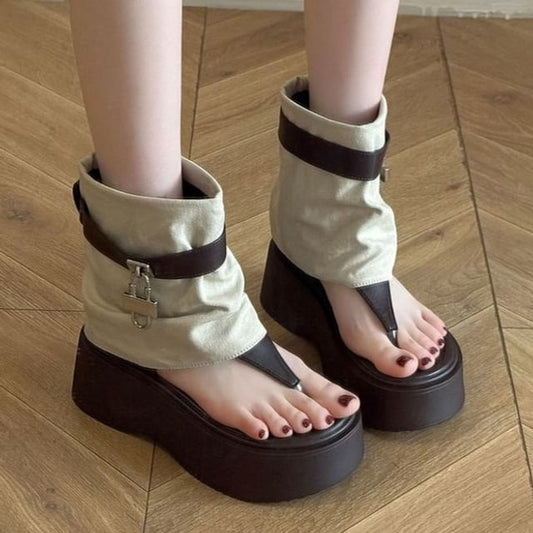 Platform Thong Padlock Panel Boots