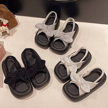 Slingback Bow Platform Sandals Rhinestone