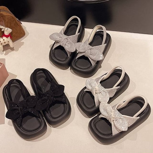 Slingback Bow Platform Sandals Rhinestone