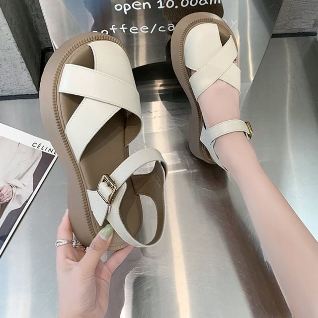 Faux Platform Sandals Leather