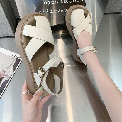 Faux Platform Sandals Leather