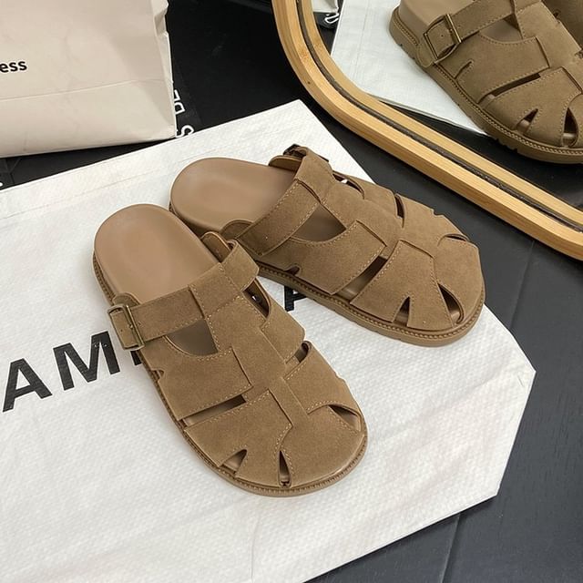 Faux Platform Woven Suede Mules