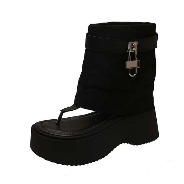 Platform Thong Padlock Panel Boots
