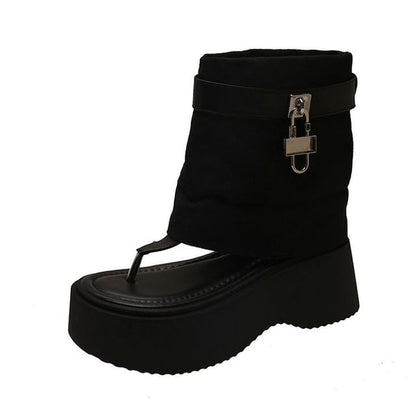 Platform Thong Padlock Panel Boots