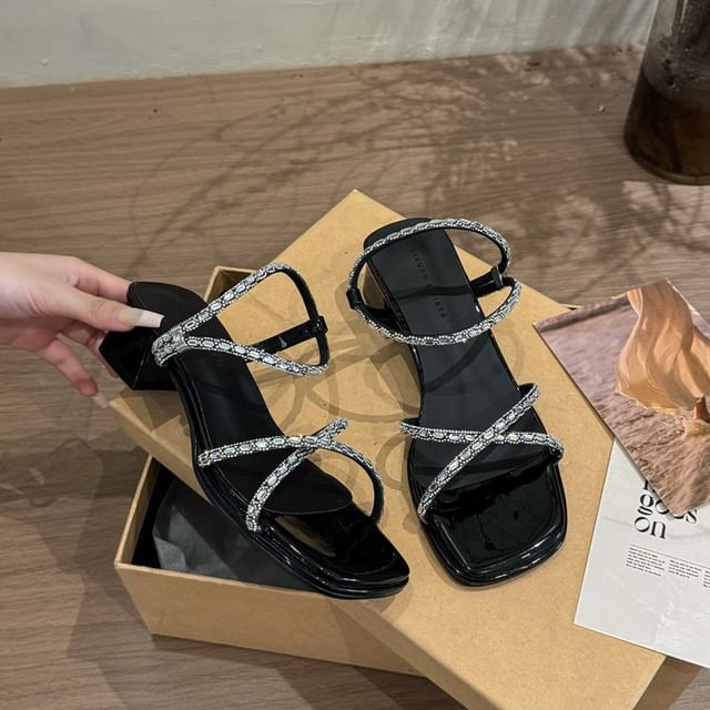 Block Rhinestone Heel Sandals