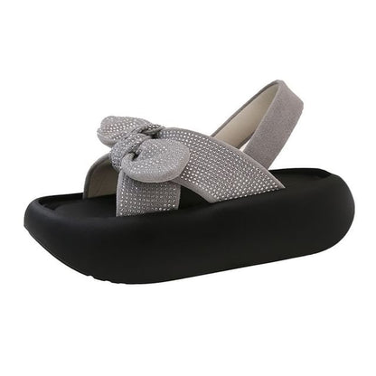 Slingback Bow Platform Sandals Rhinestone