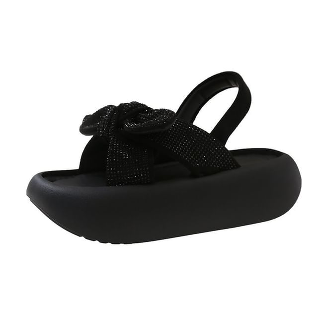 Slingback Bow Platform Sandals Rhinestone