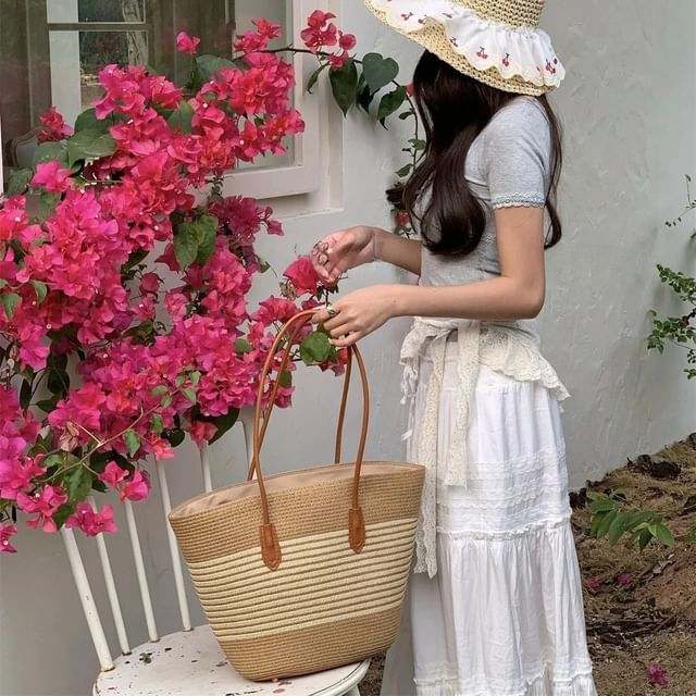 Bag Straw Striped Tote