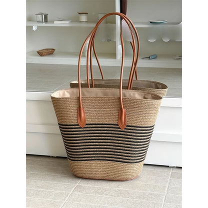 Bag Straw Striped Tote