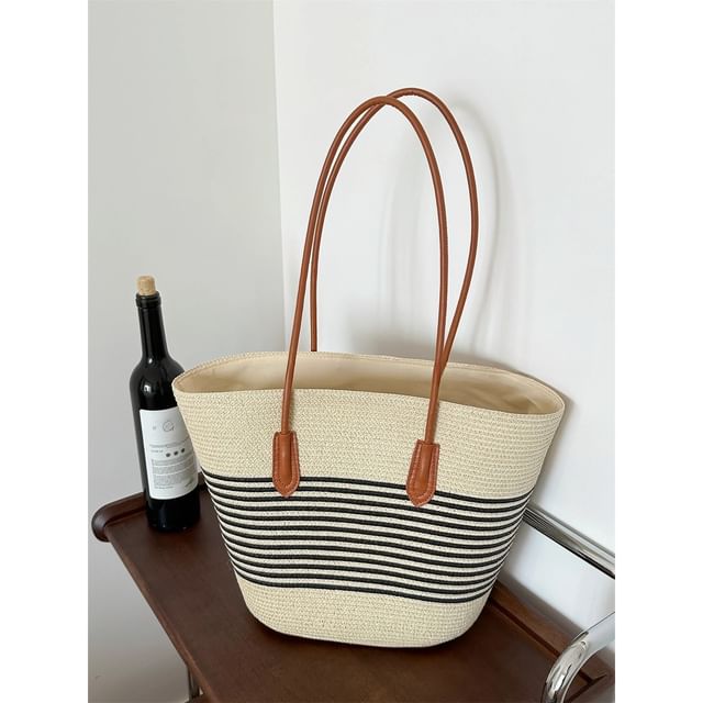Bag Straw Striped Tote