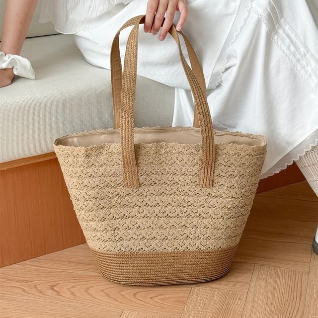 Panel Bag Tote Lace Straw