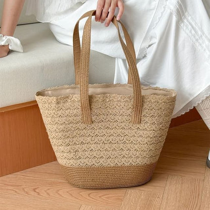 Panel Bag Tote Lace Straw