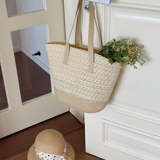 Panel Bag Tote Lace Straw