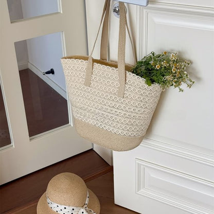 Panel Bag Tote Lace Straw