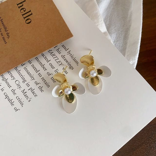 Flower Stud Faux Tone Two Pearl Earring