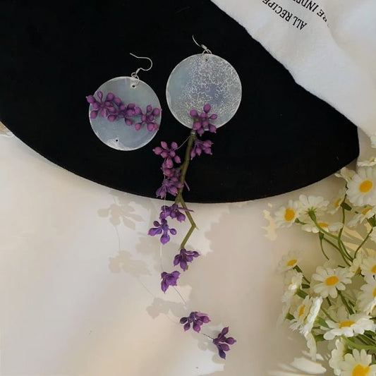 Statement Disc Earring Flower Asymmetrical Drop