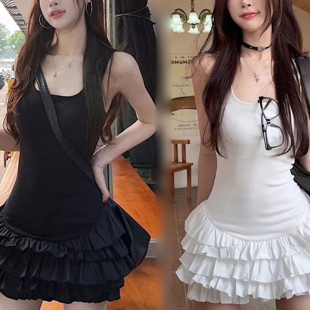 Sleeveless Plain Tiered Dress Mini