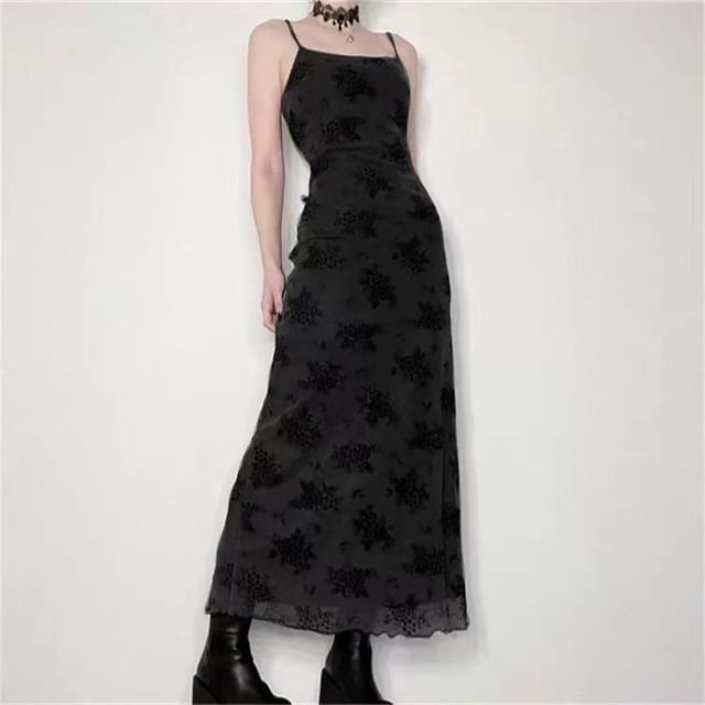 Maxi A-Line Spaghetti Lace Dress Strap