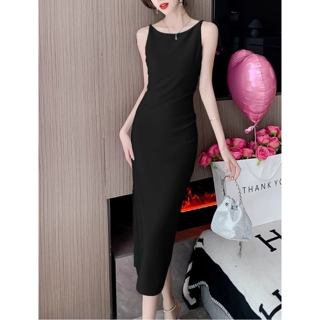 Dress Sleeveless Midi Plain Sheath