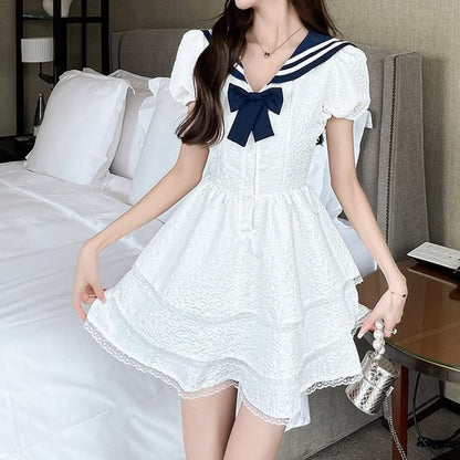 A-Line Mini Sailor Dress Collar Short-Sleeve