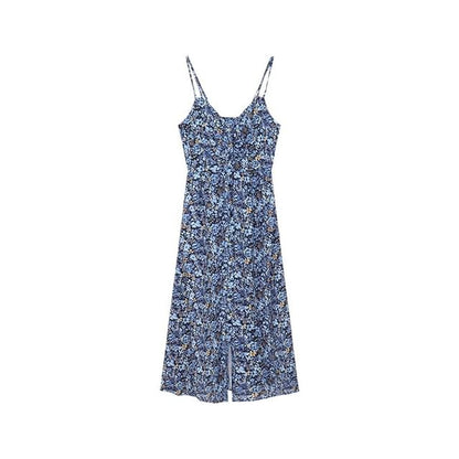 V-Neck Dress Sleeveless Print Floral Midi A-Line