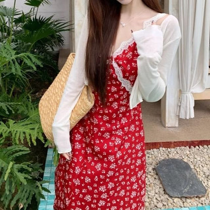 A-Line Dress Maxi / V-Neck Sleeveless Cardigan Print Floral