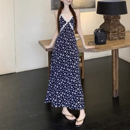 A-Line Dress Maxi / V-Neck Sleeveless Cardigan Print Floral