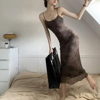 Maxi A-Line Spaghetti Lace Dress Strap