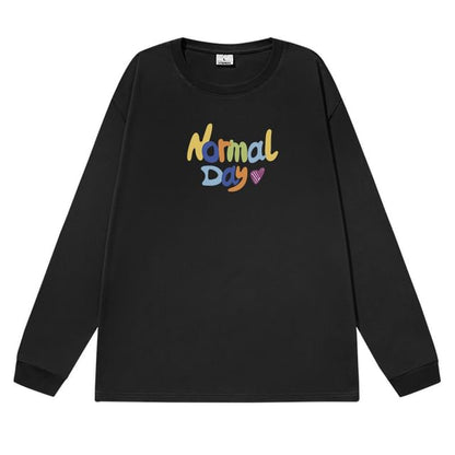 Print Long-Sleeve T-Shirt Neck Lettering Crew