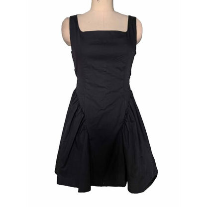 Tie Dress Square Back Waist Plain Neck Mini Open A-Line Sleeveless