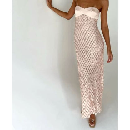 Sheath Dress Strapless Sequin Lace Maxi