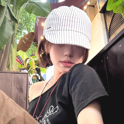 Striped Cap Baseball Short Brim
