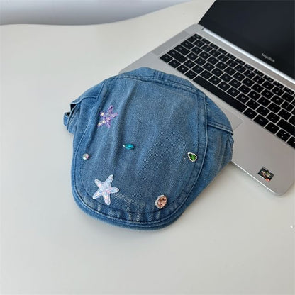 Flat Denim Embellished Cap