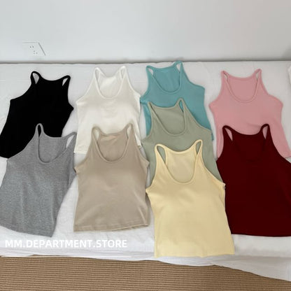 Top Tank Knit Plain Neck Scoop